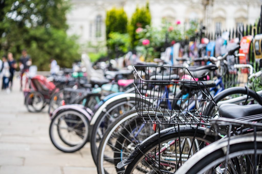 bikes lining a street in Cambridge